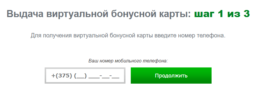 Форма выдачи виртуальной бонусной карты «ЭЛЕКТРОСИЛА» (sila.by)